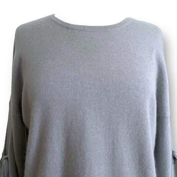 Kokun Womens Cashmere Sweater Sz L Gray Tie Sleeve Luxury Coastal Minimalist - Picture 3 of 7